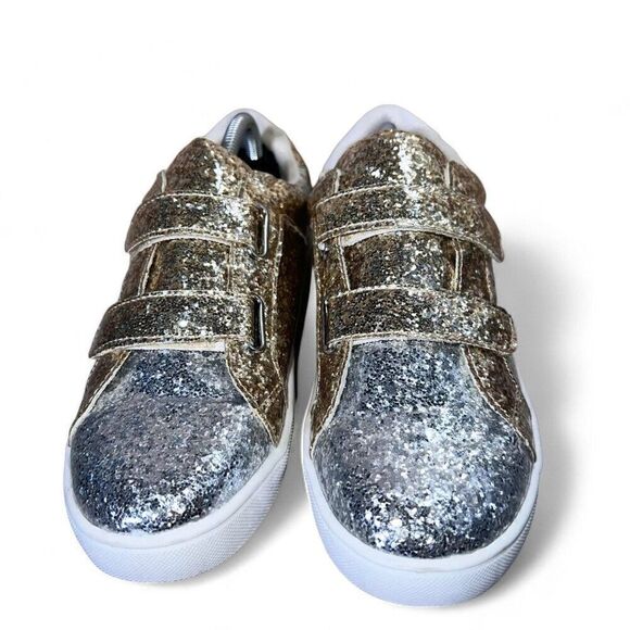 Kidpik 2 Tone Metallic Gold / Silver Glitter Casual Sneakers Youth 6 Women's 7 - Picture 3 of 11